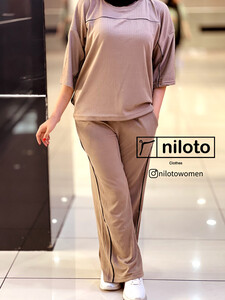 ست بلوز و شلوار بیسکویتی مغزی دوزی (08302)