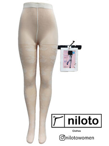 جوراب شلواری توری گیپور طرح گل (09665)