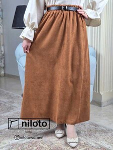 دامن مخمل کبریتی بلند با کمربند (5505)