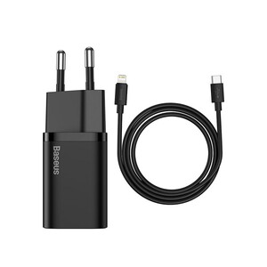 شارژر دیواری فست شارژ بیسوس همراه کابل لایتنینگ Baseus Super Si Quick Charger 1C 20W TZCCSUP-B03