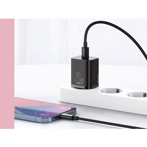 شارژر دیواری فست شارژ بیسوس همراه کابل لایتنینگ Baseus Super Si Quick Charger 1C 20W TZCCSUP-A03