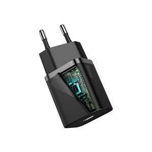 شارژر دیواری فست شارژ بیسوس همراه کابل لایتنینگ Baseus Super Si Quick Charger 1C 20W TZCCSUP-A03