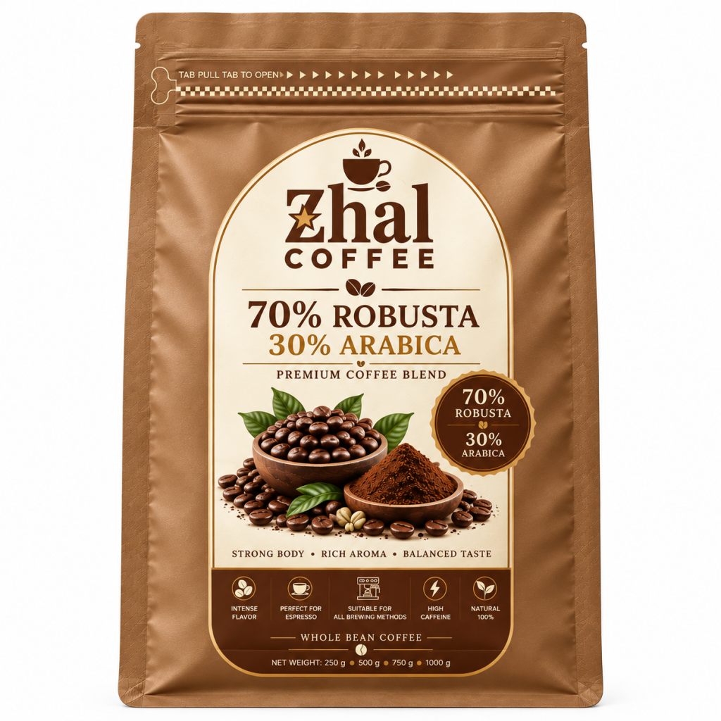 دانه قهوه اسپرسو70%روبوستا 30%عربیکا ژال کافی espersso