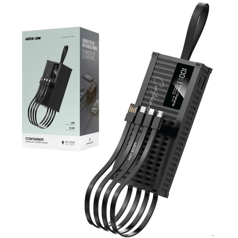 پاوربانک 10000 تایپ سی، لایتنینگ، میکرو یو‌اس‌بی و یو‌اس‌بی 22.5 وات گرین GNCONPB10KBK