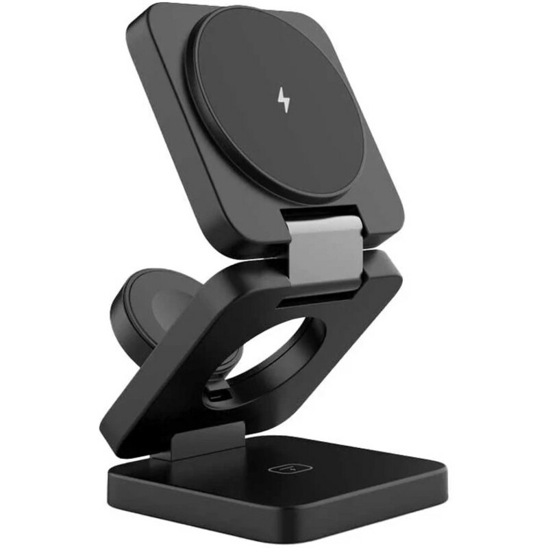 استند و شارژر بی سیم آیفون 15 وات سه کاره رومیزی تاشو پورودو PD-3N1MWFC-BK