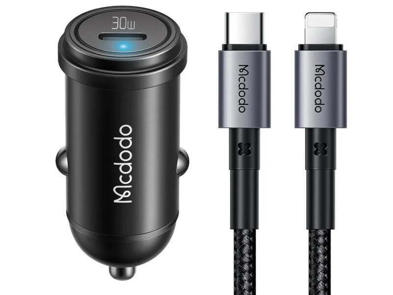 شارژر فندکی تایپ سی 30 وات همراه با کابل لایتنینگ مک دودو Mcdodo CC-7492 PD30W USB-C Fast Car Charger