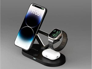 خرید بهترین استنت شارژر وایرلس مگنتی مولتی شارژ Levelo Premio 5 In 1 Wireless Charging Pad - Black