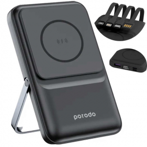 پاوربانک مگنتی 15 وات 10000 یواس بی، میکرو،لایتنینگ و تایپ سی 22.5 وات پورودو PD-PBFCH039-BK