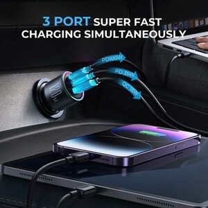 خرید شارژر فندکی سوپر فست شارژ ماشین تایپ سی 120 وات با کابل دو سر تایپ‌سی جویروم