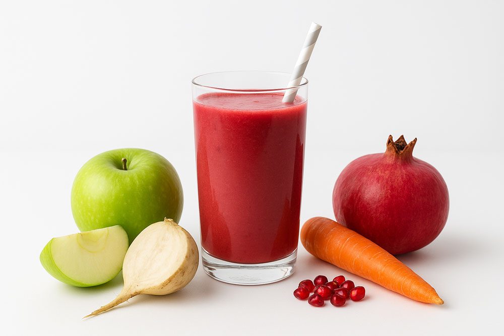 اسموتی قلب سرخ (سیب، هویج، چغندرقند و انار)