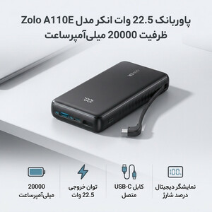 پاوربانک انکر Anker Zolo Power Bank 20K 22.5W Slim Travel مدل A110E