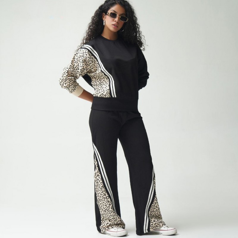 ست بلوز شلوار دخترانه طرح پلنگی نواردار