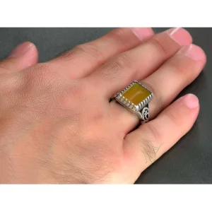 انگشتر مردانه نقره عقیق زرد طرح رهبری حکاکی شرف الشمس کد 83779
