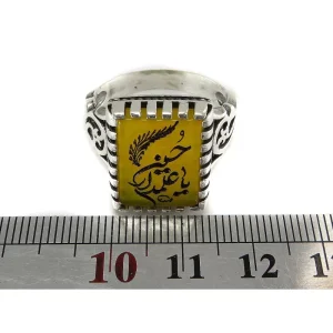 انگشتر نقره مردانه مدل عقیق شرف الشمس حکاکی یا علمدار حسین کد 65861