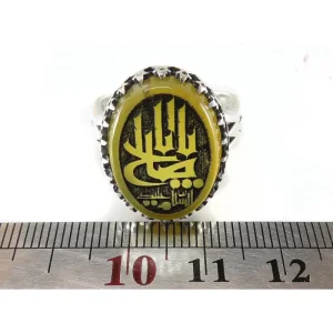 انگشتر نقره مردانه مدل عقیق زرد حکاکی السلام علیک یا ابا صالح کد 51132