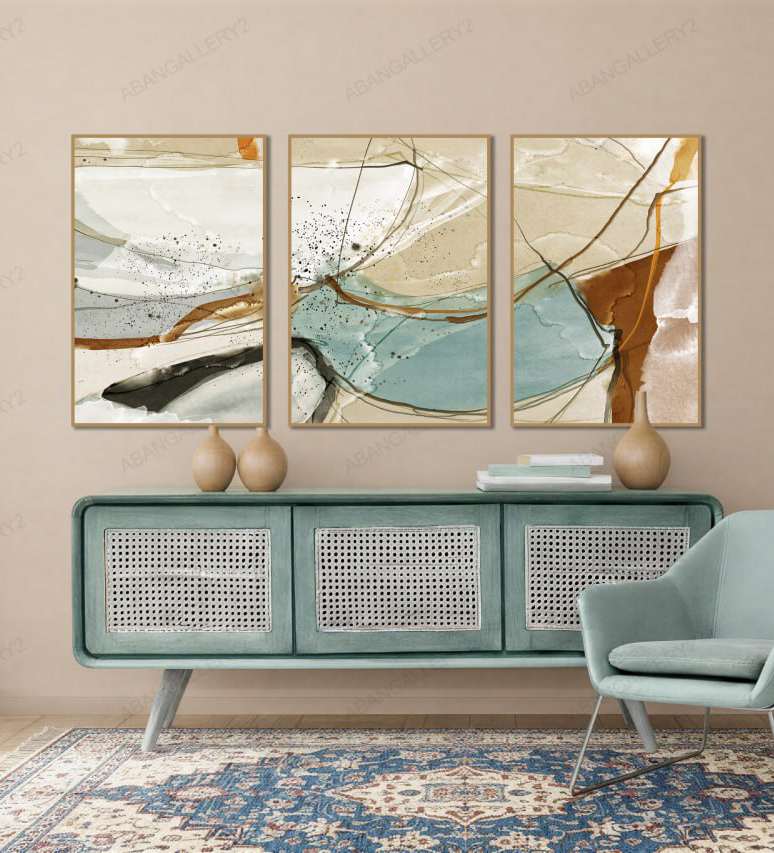 تابلوهای 3تیکه هنری انتزاعی – طراحیهای مدرن با ترکیب رنگهای طبیعی
