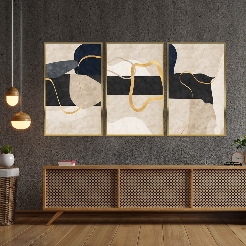 ست سهتکه آبستره طلایی؛ هارمونی خطوط و سکوت رنگها