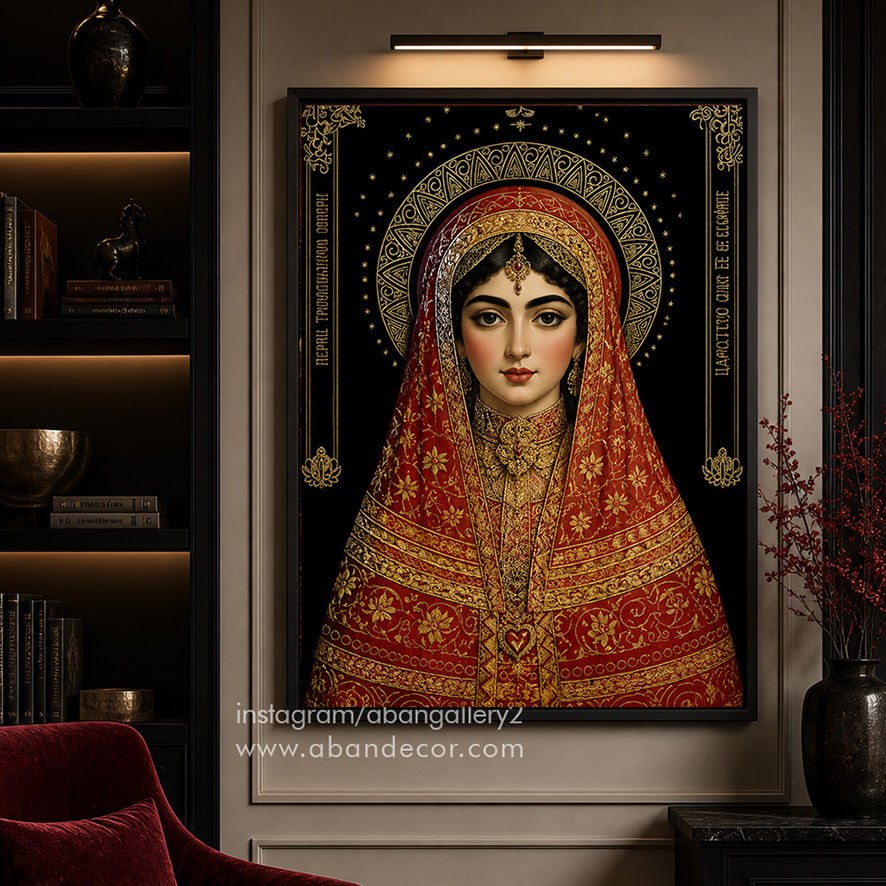 تابلو دکوراتیو دختر ایرانی با لباس سنتی و نقوش اصیل ایرانی