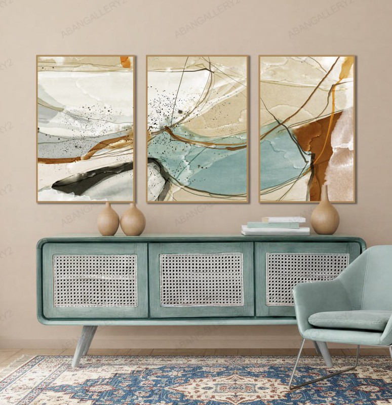 تابلوهای 3تیکه هنری انتزاعی – طراحی‌های مدرن با ترکیب رنگ‌های طبیعی