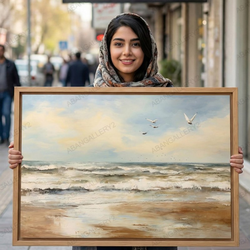 تابلو با طرح دریای درخشان و پرندگان آزاد