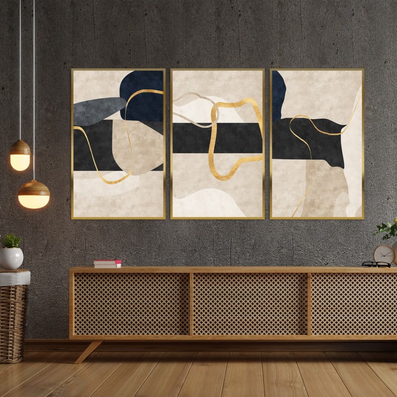 ست سه‌تکه آبستره طلایی؛ هارمونی خطوط و سکوت رنگ‌ها