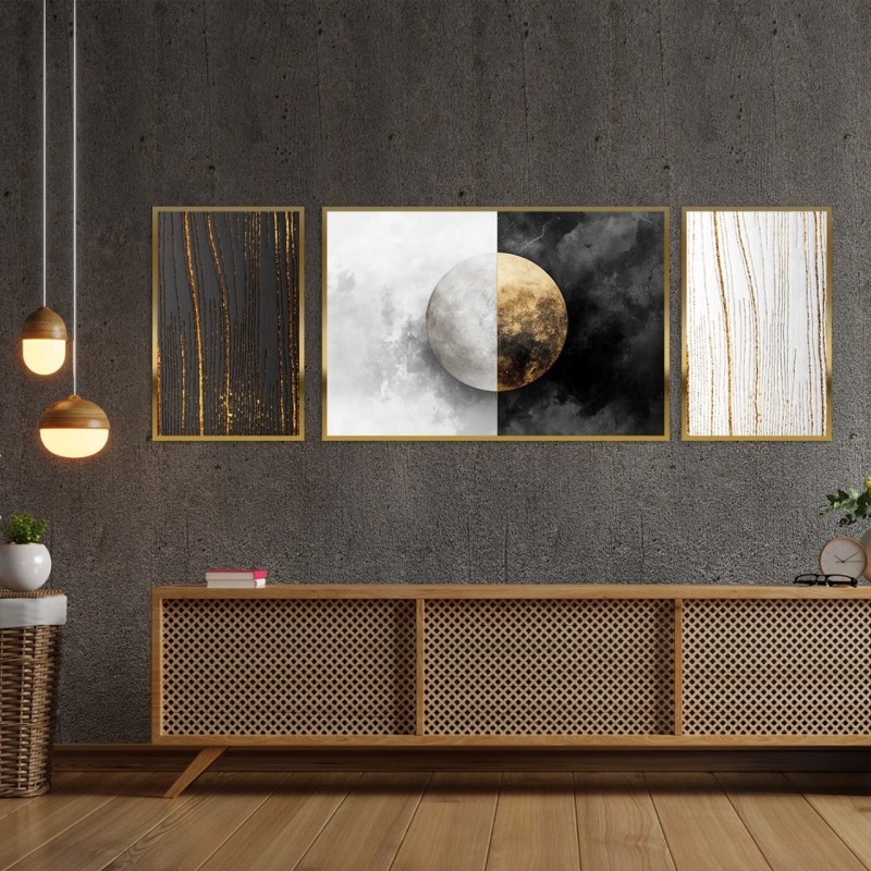 ست سه‌تکه آبستره طلایی؛ هارمونی خطوط و سکوت رنگ‌ها