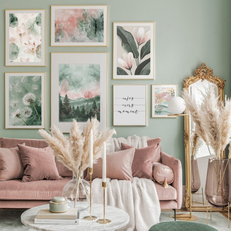 گالری وال لطیف طبیعت؛ هارمونی سبز نعنایی و صورتی پودری