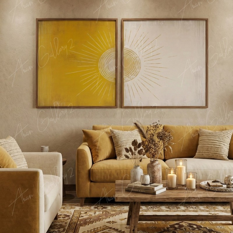 تابلو دوتکه خورشید مینیمال طلایی