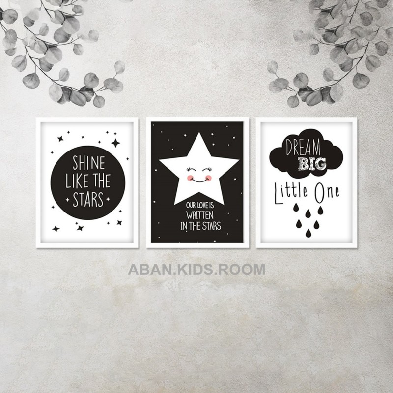 ست ۳ تکه تابلو دکوراتیو کودک - “Shine Like The Stars”، “Our Love Is Written In The Stars”، “Dream Big Little One”
