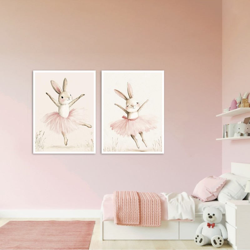 مجموعه ۲ عددی تابلو دکوراتیو اتاق کودک طرح خرگوش بالرین