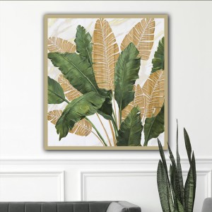 تابلو برگ های استوایی طلایی سبز