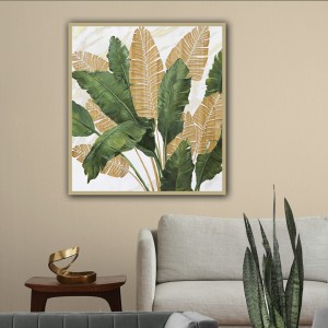 تابلو برگ های استوایی طلایی سبز