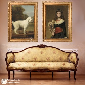 ست تابلو کلاسیک دختر جوان و سگ – نماد وفاداری و لطافت با قاب فاخر