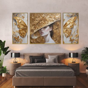 تابلو سه‌تکه با سبک مدرن لوکس و المان‌های طلایی