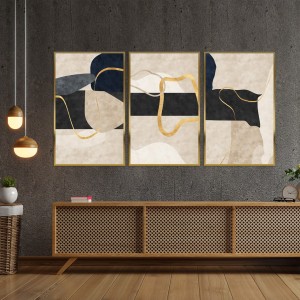 ست سه‌تکه آبستره طلایی؛ هارمونی خطوط و سکوت رنگ‌ها