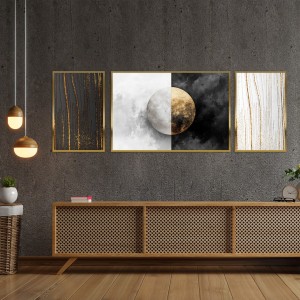 ست سه‌تکه آبستره طلایی؛ هارمونی خطوط و سکوت رنگ‌ها