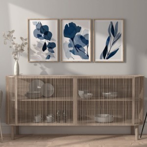 ست تابلو سه‌تکه برگ‌های آبستره آبی؛ هارمونی آرامش و سادگی مدرن