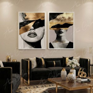 ست دوتایی تابلو مدرن طرح «نجواهای طلایی» - تلفیق مشکی و ورق طلا