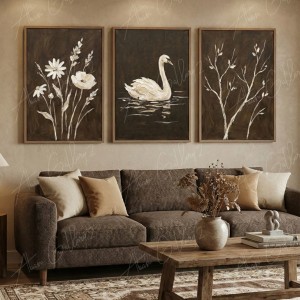 مجموعه ۳ عددی تابلوی دکوراتیو کلاسیک با تم قهوه‌ای و کرم
