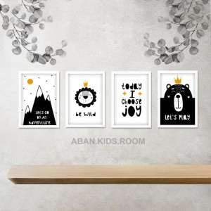 ست ۴ تکه تابلو دکوراتیو کودک - کوهستان و ماجراجویی، شیر “Be Wild”، “Today I Choose Joy”، خرس “Let’s Play”