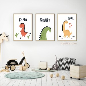 ست ۳ عددی تابلو دکوراتیو اتاق کودک طرح دایناسورهای بامزه (DINO، ROAR، COOL)