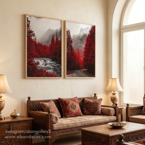 خرید تابلو دکوراتیو مدرن طرح منظره پاییزی قرمز