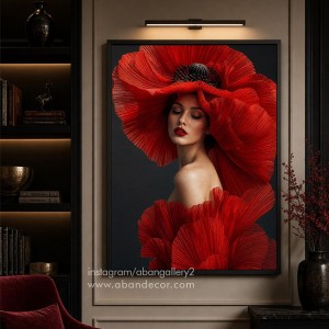 تابلو دکوراتیو پرتره زن با کلاه گلبرگی قرمز