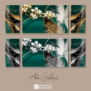 خرید ست تابلو دکوراتیو سه تکه طرح گل و پر سفید آبستره