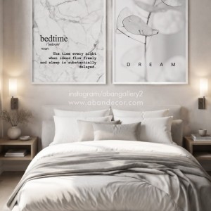 ست تابلو دو تکه مدرن طرح متن Bedtime و Dream؛ تابلوی دکوراتیو مینیمال مشکی و سفید
