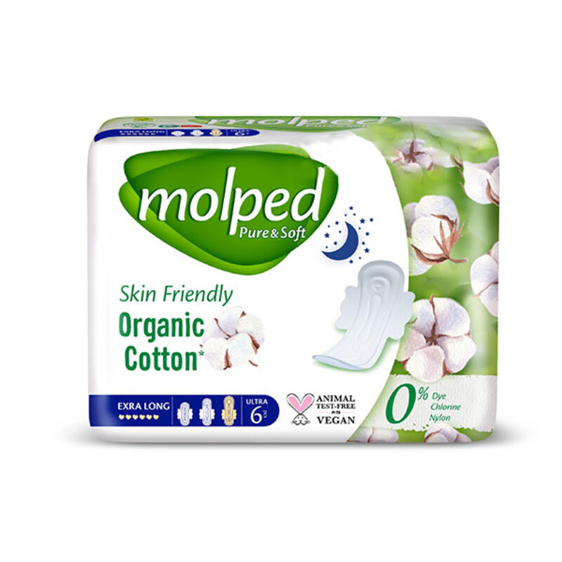 نوار بهداشتی شب مولپد مدل Pure &amp; Soft سایز بزرگ بسته 6 عددی