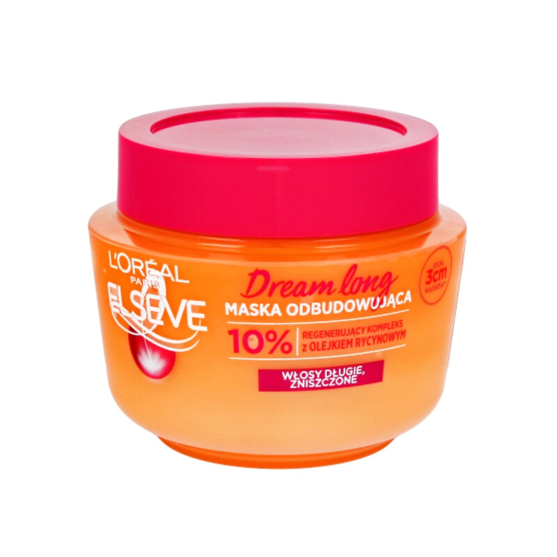 ماسک مو تغذیه‌کننده و ترمیم‌کننده حاوی کراتین گیاهی و روغن کرچک مناسب موهای بلند و آسیب دیده لورآل مدل Elseve Dream Long حجم 300 میل