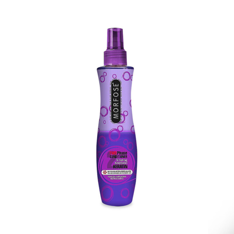 اسپری دو فاز آبرسان و ترمیم‌کننده حاوی کراتین مناسب موهای آسیب‌دیده مورفوس مدل Two Phase Conditioner Keratin حجم 240 میل