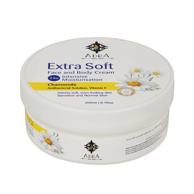 کرم مرطوب‌کننده و تسکین‌دهنده حاوی بابونه و روغن بادام شیرین آدرا مدل Extra Soft Chamomileحجم 200 میل
