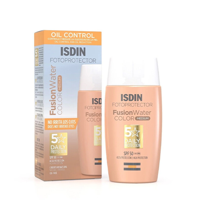 ضد آفتاب رنگی SPF50 رنگ مدیوم ایزدین مدل Fusion Water حجم 50 میل